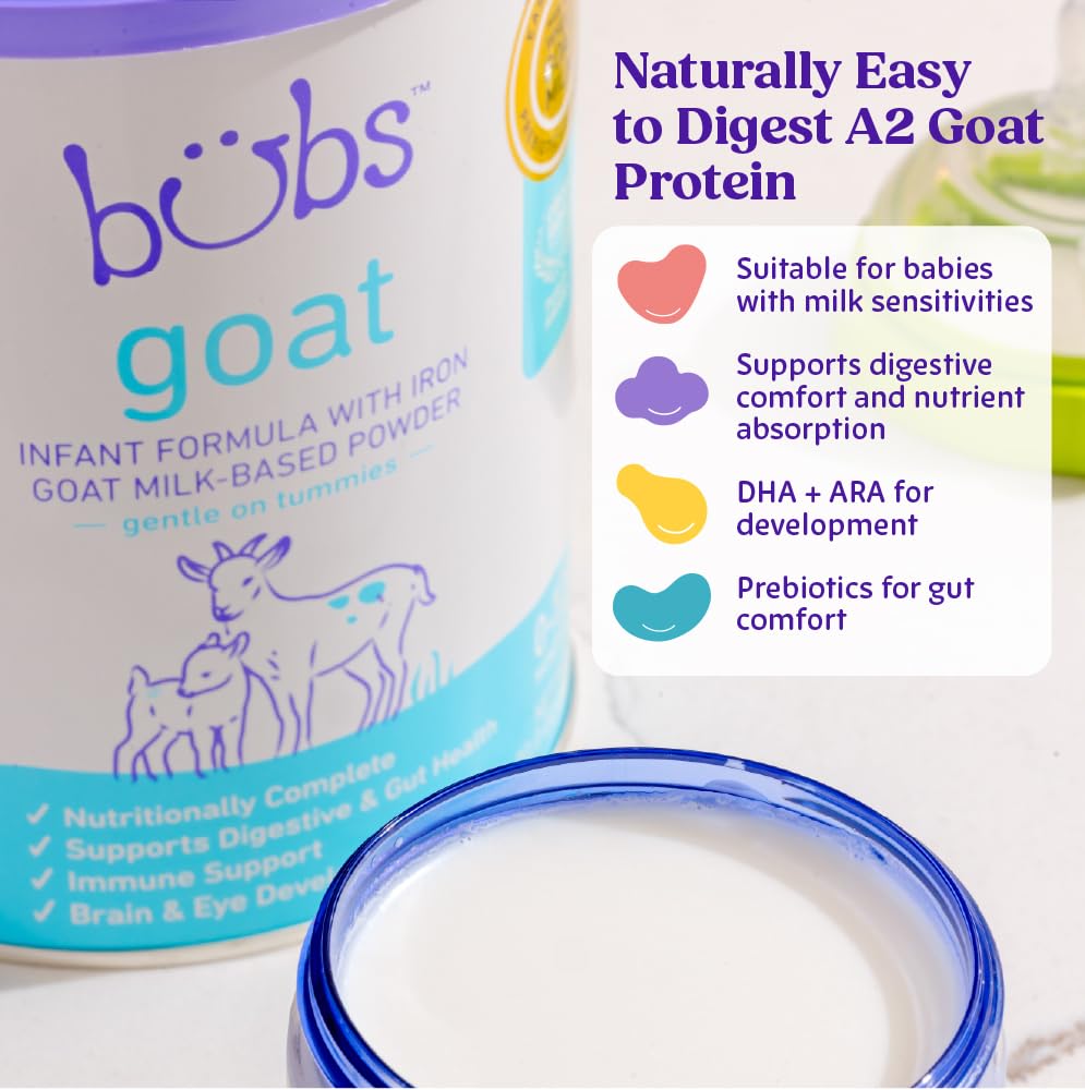 Bubs Whole Goat Milk Infant Formula for 0-12 Months, Non-GMO Milk, 20 oz