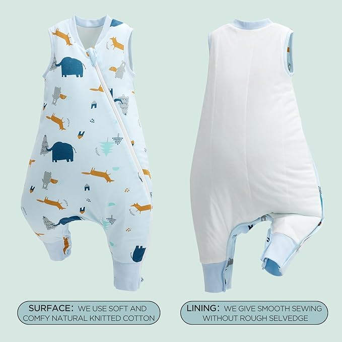Duomiaomiao 2.5 TOG Toddler Sleep Sack 12-24 Months 100% Cotton Winter Side Open Zipper Baby Sleep Sack with Feet, Warm Toddler Wearable Blanket