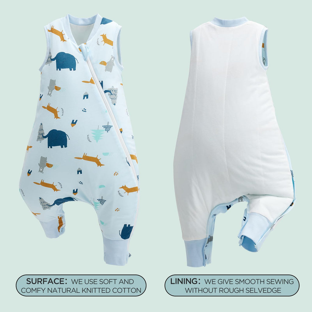 Duomiaomiao 2.5 TOG Toddler Sleep Bag 12-24 Months 100% Cotton Winter Side Open Zipper Baby Sleep Sack with Feet, Warm Toddler Wearable Blanket