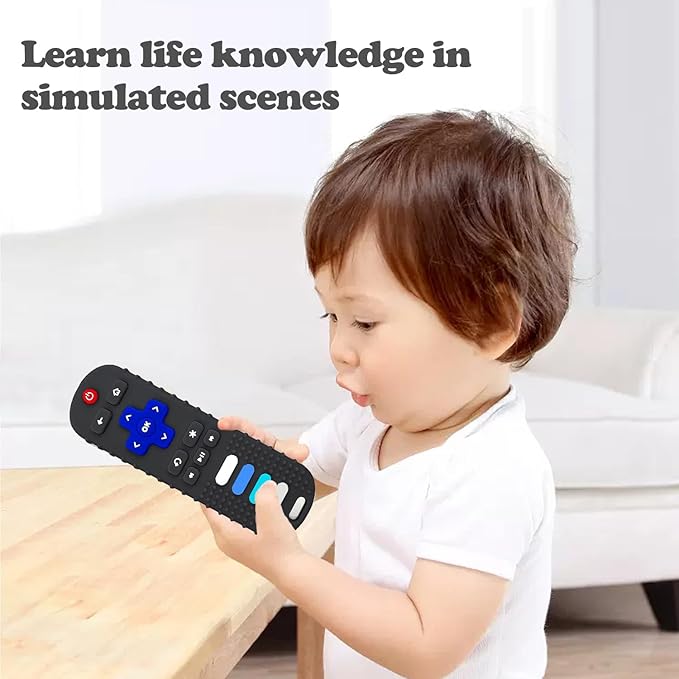 2-Pack Baby Teething Toys-TV Remote Control Shape Silicone Infants Teething Toys for Babies 0-18 Months,BPA-Free (Black+Pink)