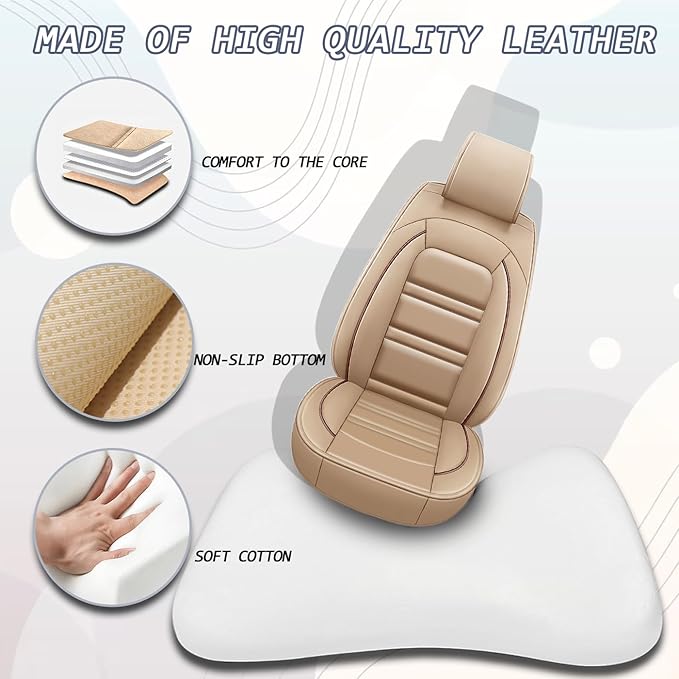 Seat Covers for Nissan Car Maxima 1999-2023 | 5-Seats Leather Seat Covers, Easy to Install Automotive Seat Covers Full Set (Full Set, Beige)