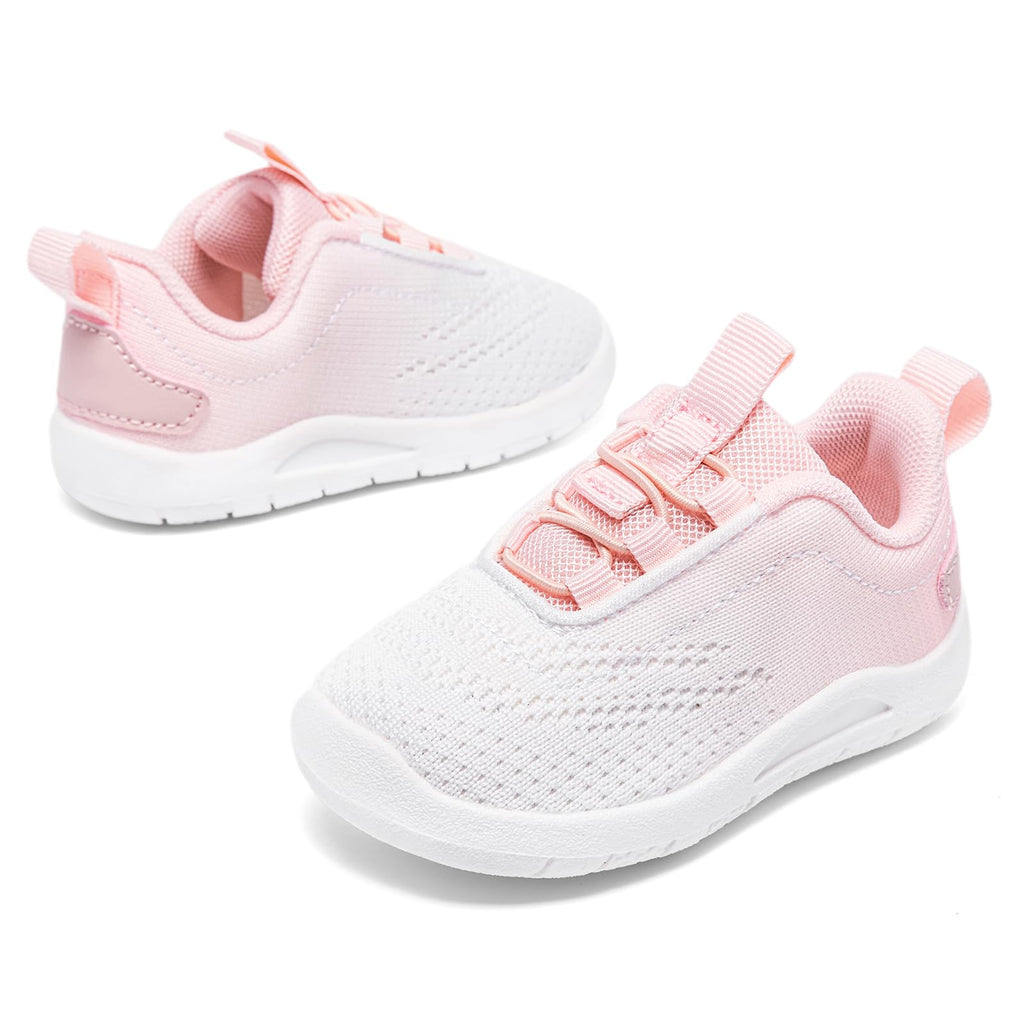 MORENDL Toddler Sneakers Baby Slip On Walking Shoes Non-Slip Breathable Boys & Girls Running Shoes Infant Tennis Shoes White Pink 9-12 Months Size 4.5