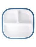 BABELIO 8'' Toddler Porcelain Plates with Silicone Suction Sleeves, Lead & BPA Free, Divided, Microwave & Dishwasher Safe, Stay Put, Suitable for Kids/Babies, Blue