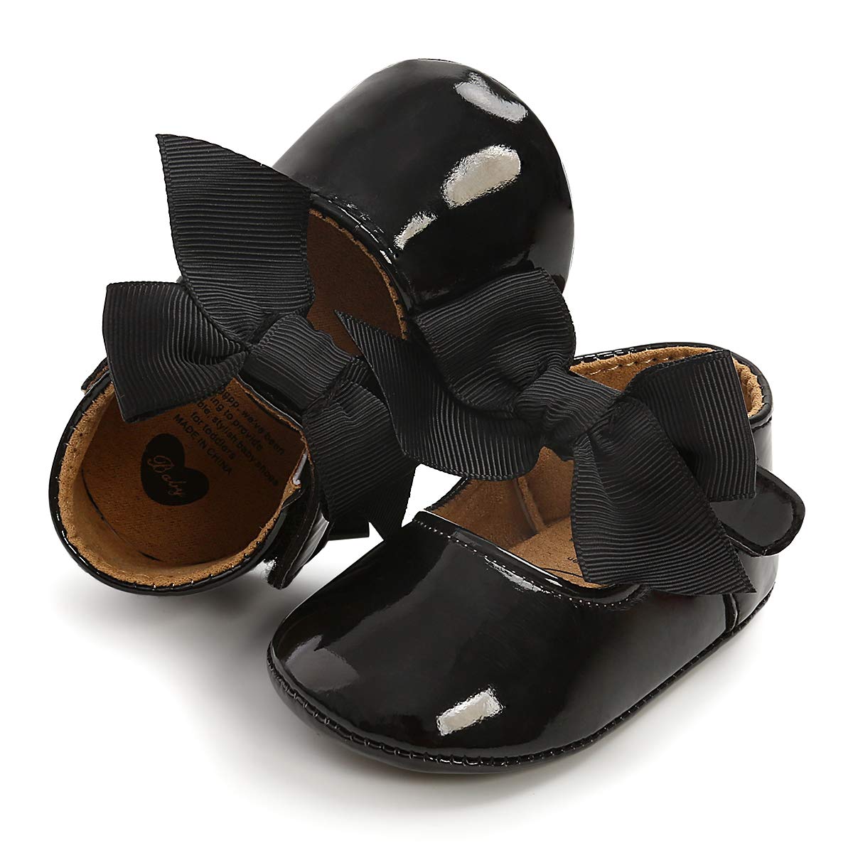 COSANKIM Baby Girls Mary Jane Flats Shoes Anti-Slip Rubber Sole Infant Toddler Princess Wedding Dress Shoes（3-6 Months Infant,A/Black）
