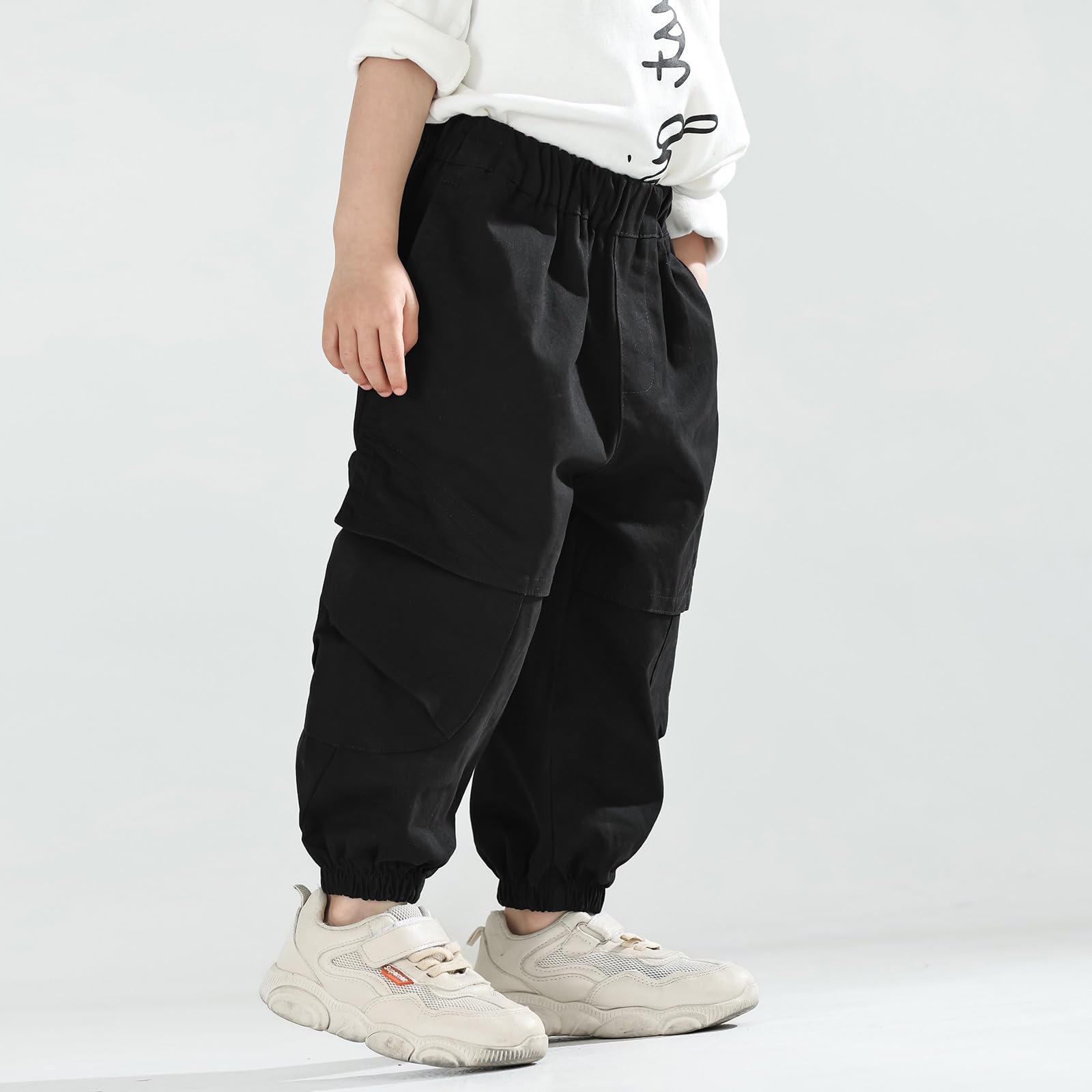 MINI PANDA Toddler Pants Boys& Girls, Relaxed Stretch Twill Toddler Casual Pants Black