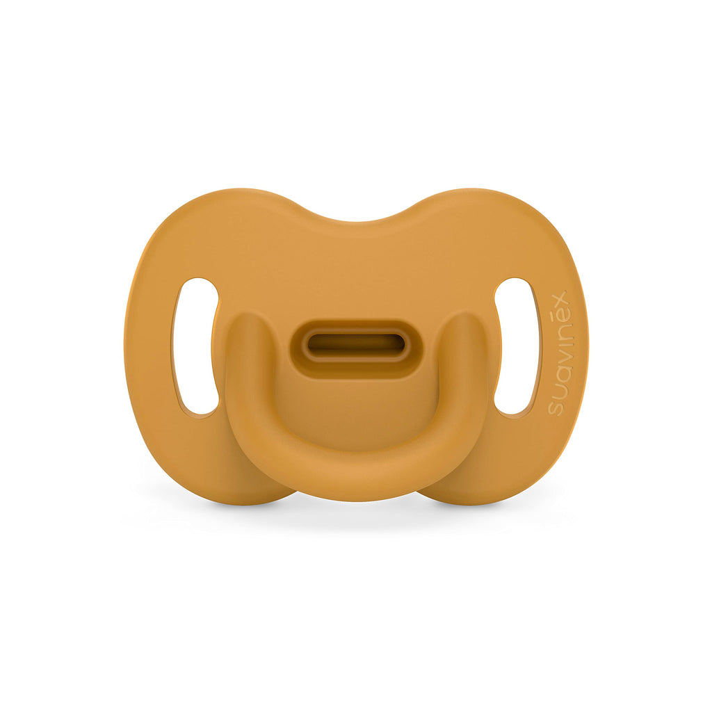 Color Essence SX PRO Silicone Baby Pacifier 1Pk, Made with 100% Soft Silicone, Baby Essentials Perfect for Breastfeeding Babies, Designed in Spain, 6-18 Mths, Bright Mustard