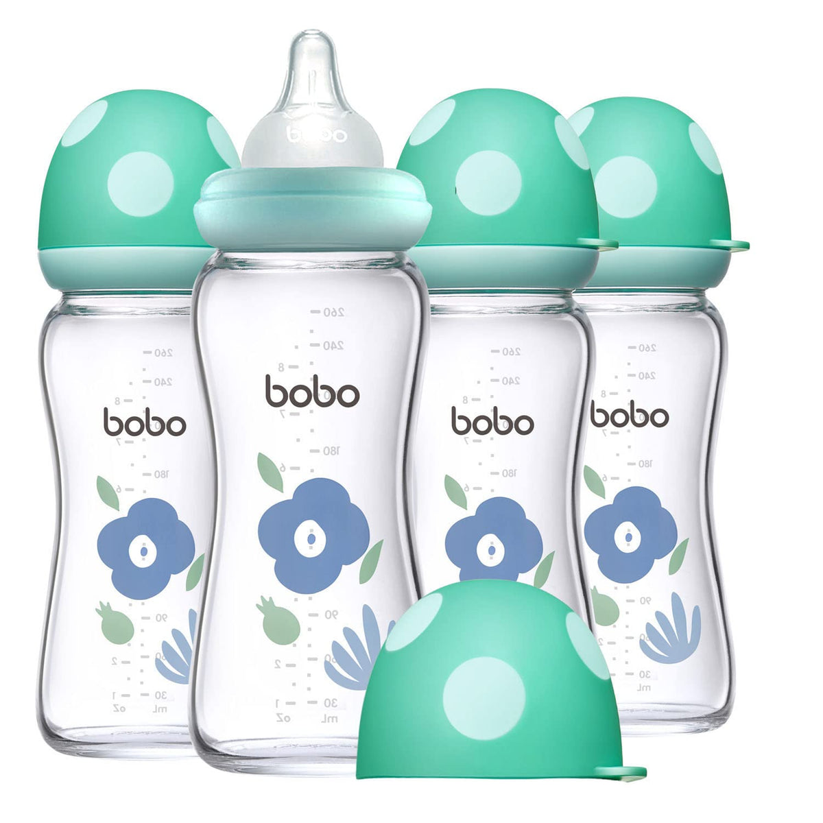 YOHKOH Natural Glass Baby Bottles, 8.8oz Red-A 4‑Pack