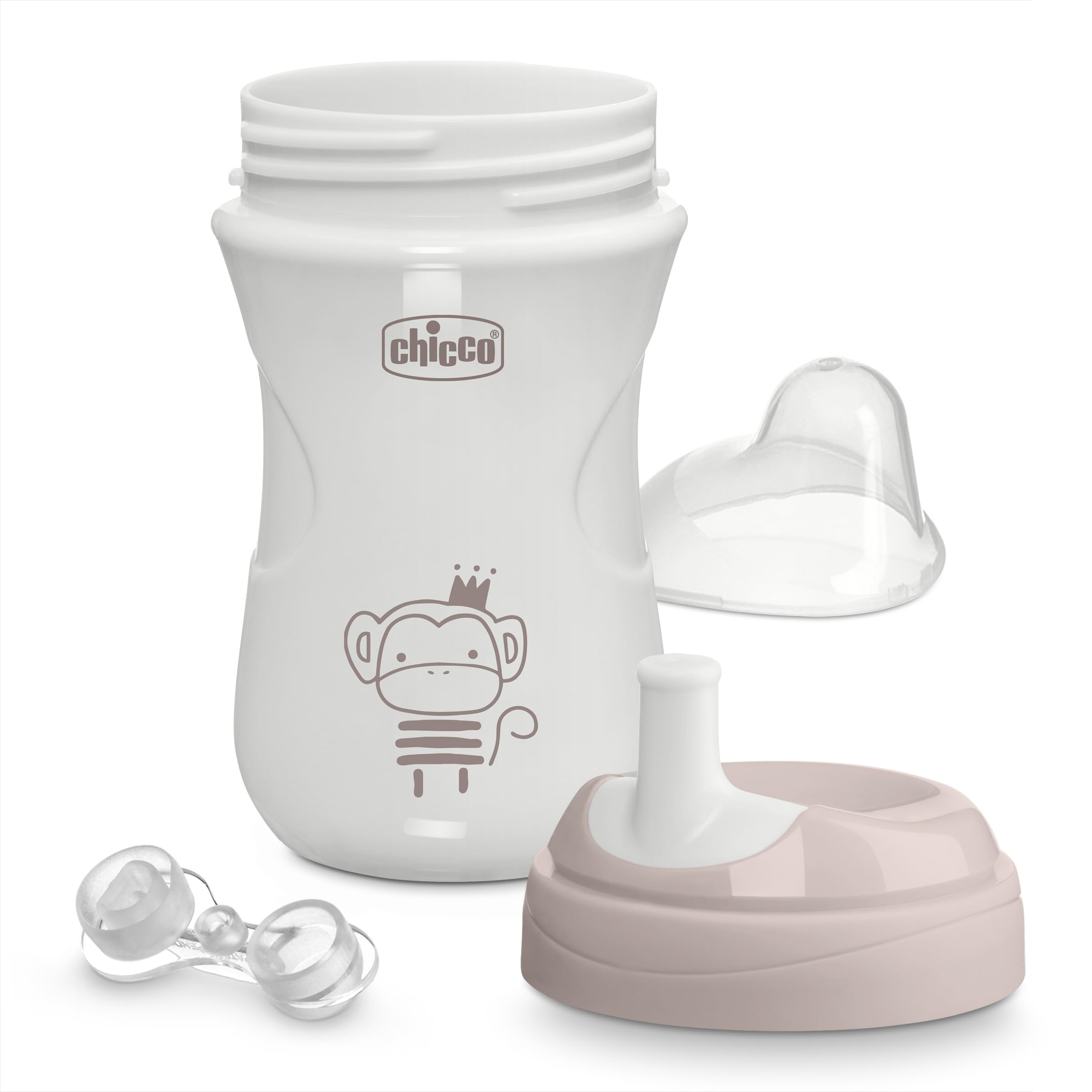 Chicco Sport Spout Sippy Cup 9+ Months, 9oz Toddler Training Cup with Bite-Resistant No-Spill Spout, Easy Grip, BPA-Free, 2-Pack, Coral/Grey