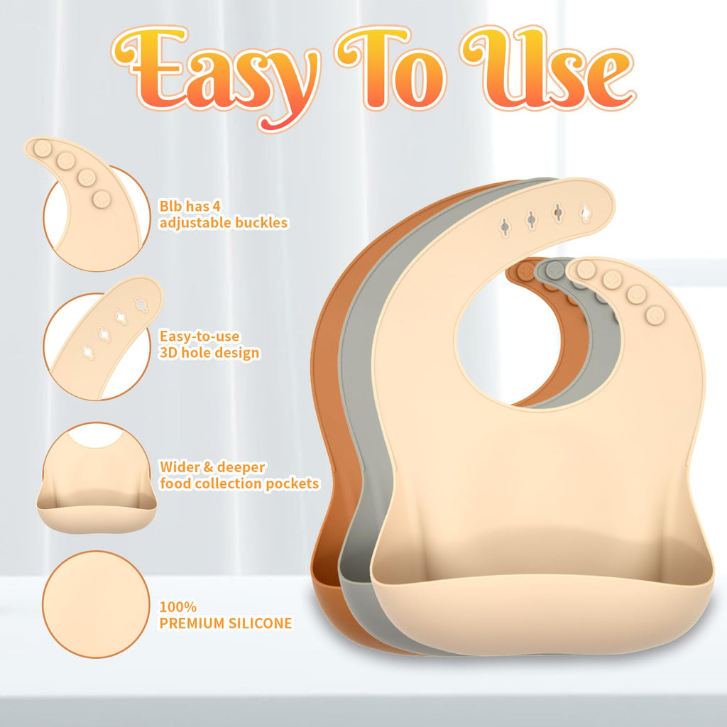 CHCC Silicone Baby Feeding Set 21 Pcs, Baby Led Weaning Supplies, Baby Feeding Supplies Set BPA Free, Essentials for Newborn Gift Walnut Color, Beige, Smoky Gray
