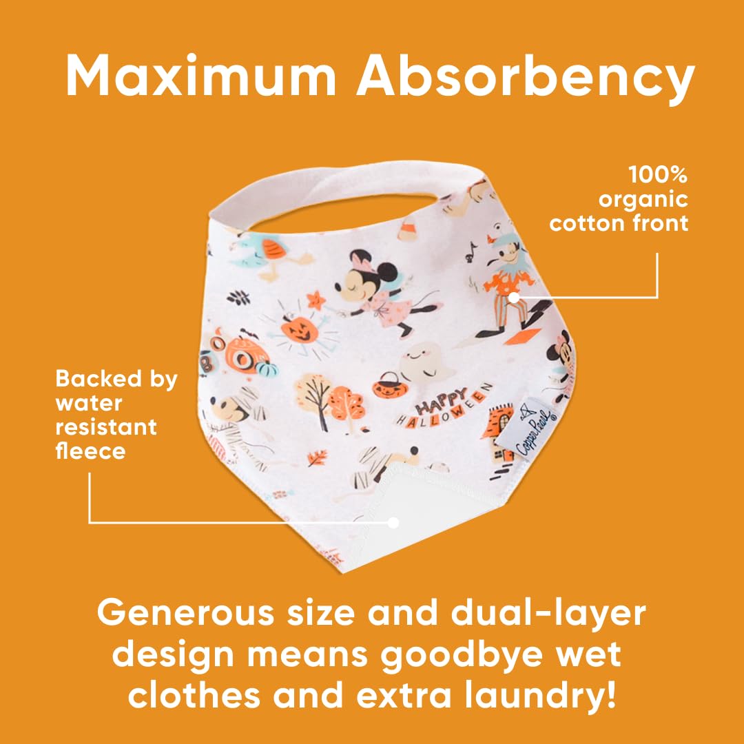 Copper Pearl Baby Bibs for Baby Boy or Girl – Bandana Drool Bibs for Teething, Absorbent Bibs for Eating, Newborn to Toddler, 4 Pack, Mickey Mouse's Boo Bash