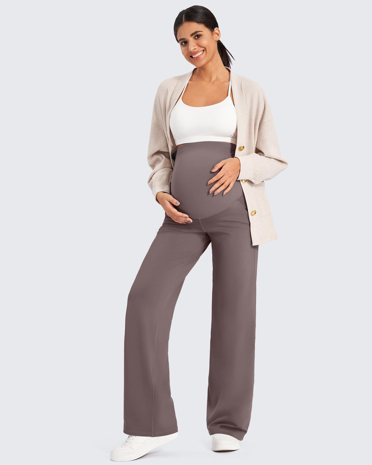 G4Free Maternity Fleece Pants Pregnancy Yoga Sweatpants,Taupe,S,Regular