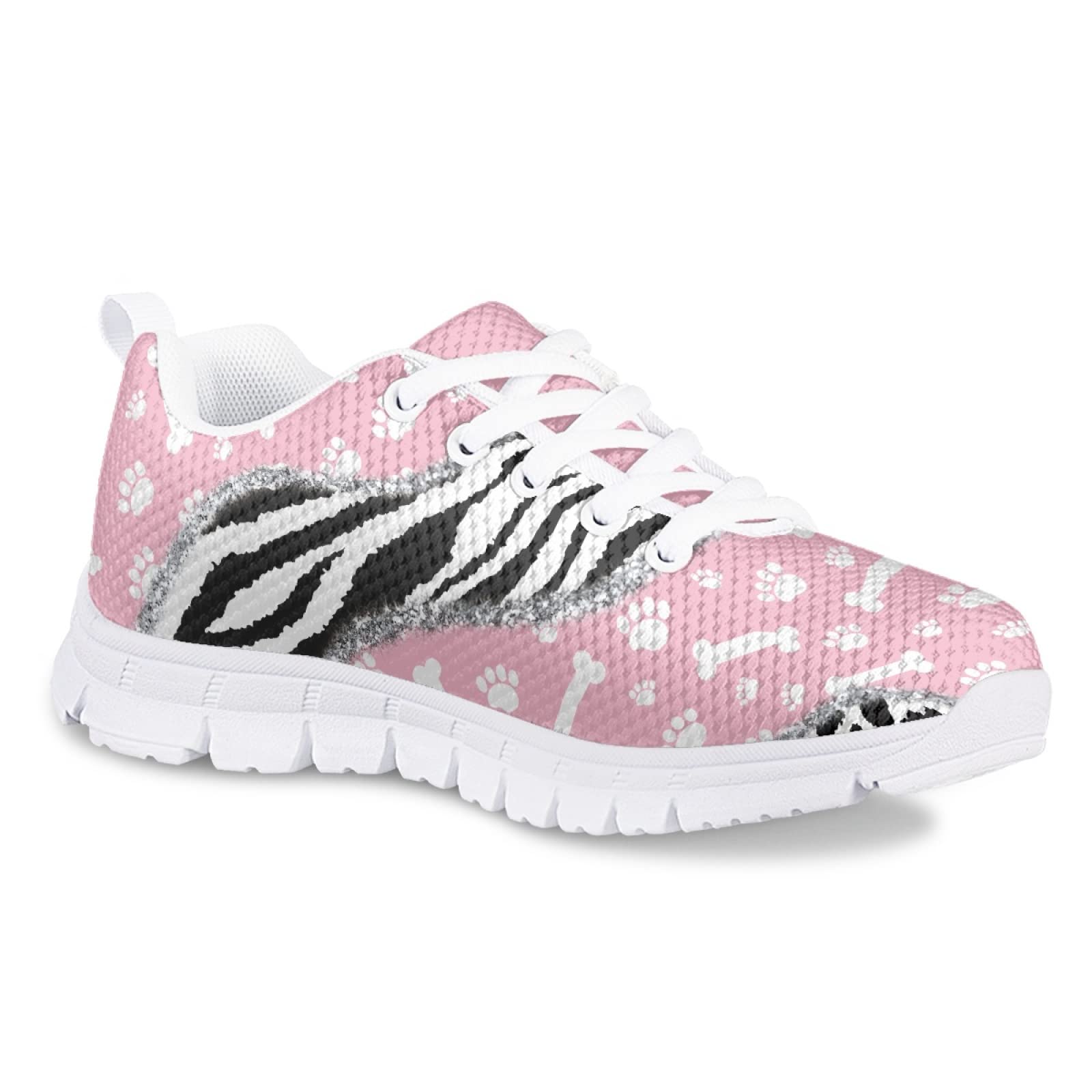 MARSVOVO Toddler Girl Sneakers Flexible Lightweight Breathable Athletic Girl Running Shoes Casual Classic Lace-up Comfortable Non Slip First Shoes for Walking Boy Girl Pink Black Printed Size 2 US