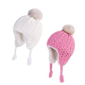 LANGZHEN Toddler Kids Winter Hat,Earflap Knit Warm Cap Fleece Lined Beanie for Baby Girls(Peach+White,6-12 Months)