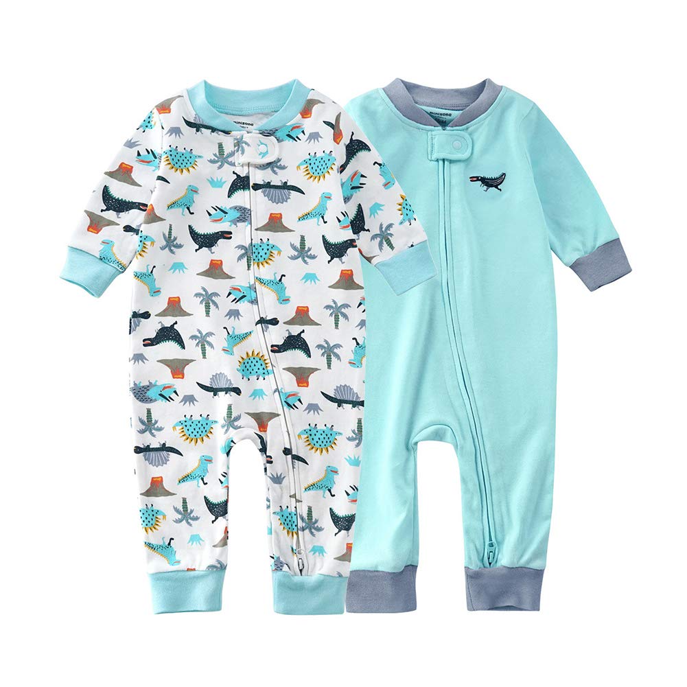 Teach Leanbh Baby 2-Pack Footless Pajamas Cotton Long Sleeve Printing 2 Way Zipper Romper Jumpsuit Sleep and Play 3-24 Months (3-6 Months, Planet)