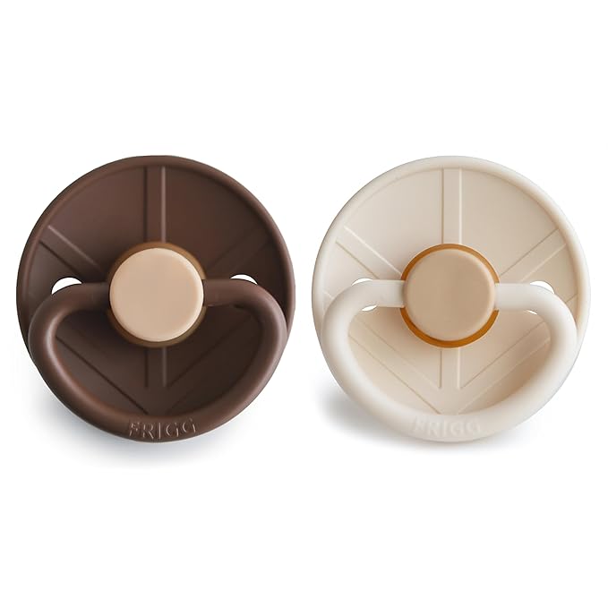 FRIGG Little Viking Natural Rubber Baby Pacifier 2-Pack | Made in Denmark | BPA-Free (Cocoa/Cream, 0-6 Months)