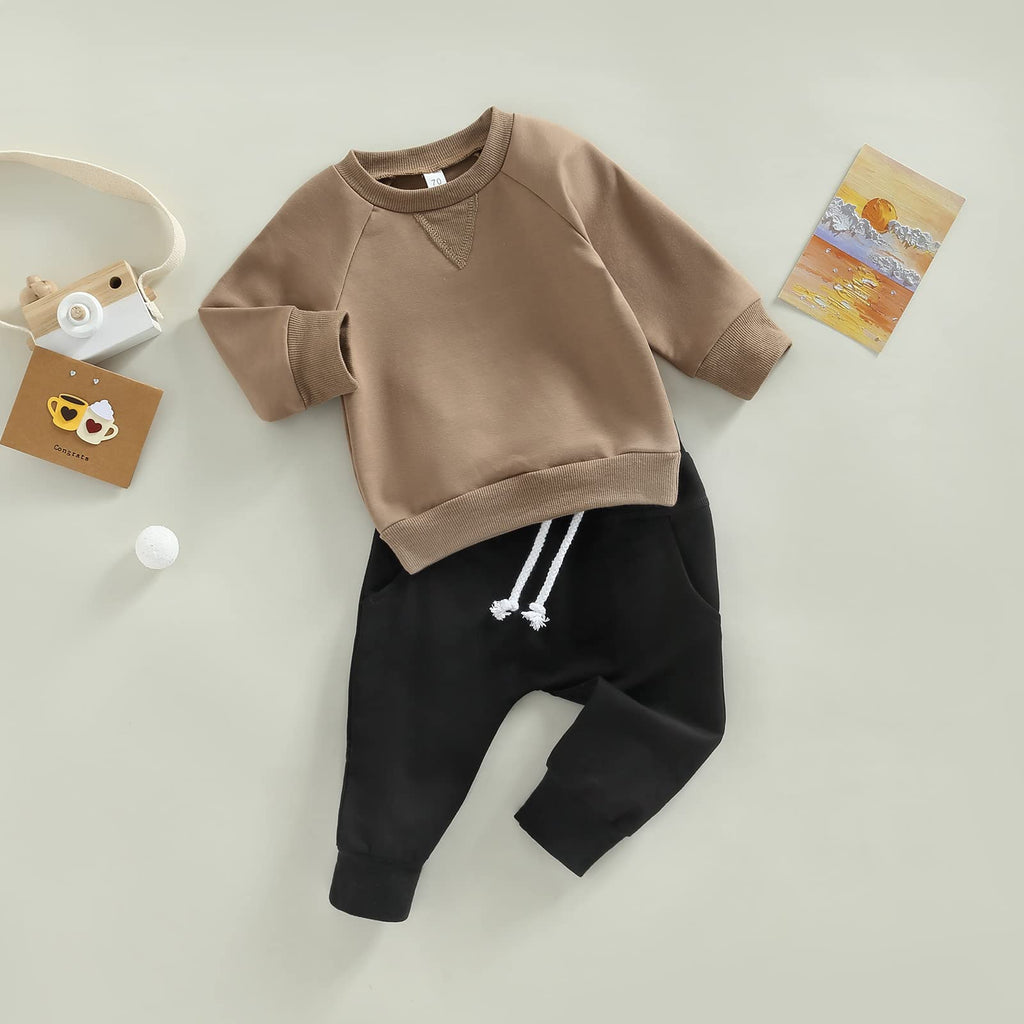 MA&BABY Toddler Baby Boy Clothes Solid Color Sweatshirt Jogger Pants Set