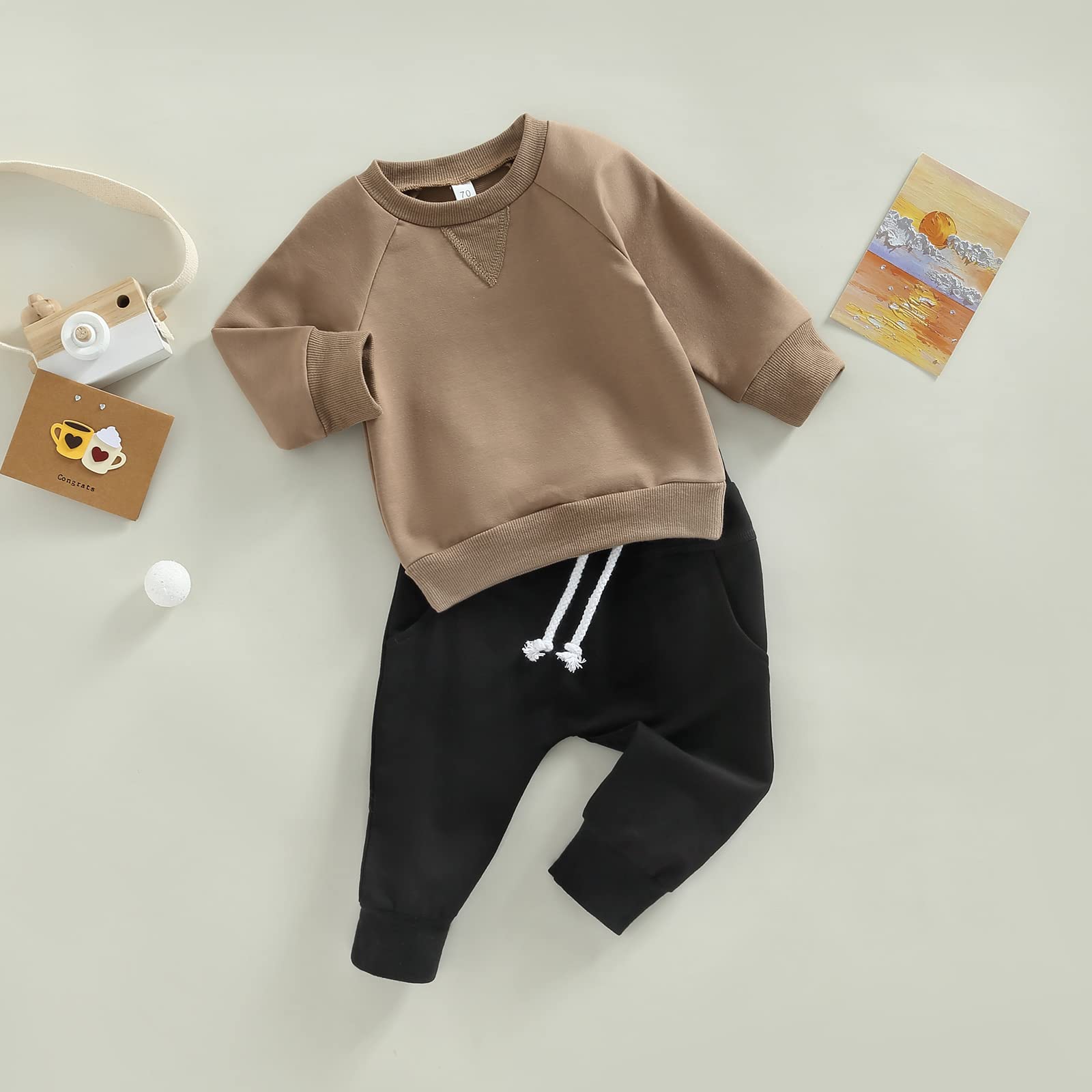 MA&BABY Toddler Baby Boy Clothes Solid Color Sweatshirt Jogger Pants Set