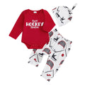 Doqcey Baby Boy Hockey Outfit New Player in Town Long Sleeve Romper Long Pants Hat Set 3Pcs Newborn Fall Winter Clothes (Red, 3-6 Months)
