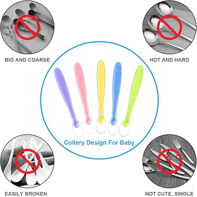 Vicloon Baby Silicone Spoons, 5 PCS Baby Training Feeding Spoons for First Stage 4 Months Toddlers, Infants Utensils Feeding Supplies, Soft Tip BPA Free Gum-Friendly Dishwasher Boil-Proof