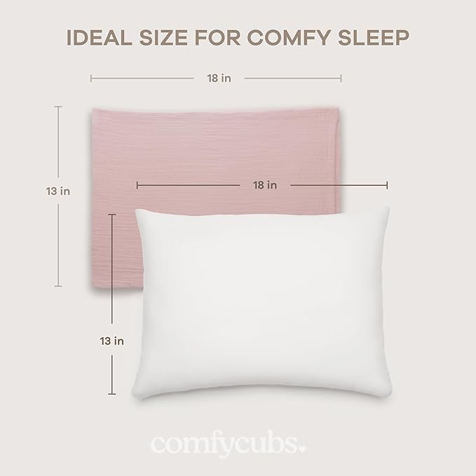 Comfy Cubs Toddler Pillow with Muslin Pillowcase, 13 x 18 in - Travel and Sleep Support for Kids - Lightweight, Breathable Microfiber Fill - Soft and Cozy Small Pillow for Toddlers - Mauve