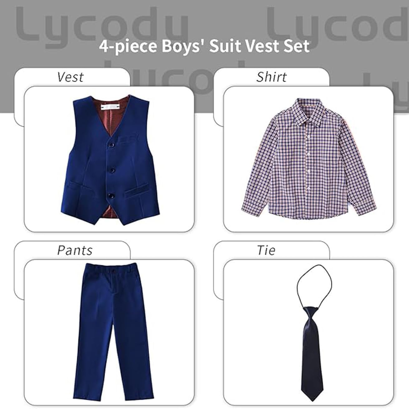 Boys Suit Set for Kids Formal Tuxedo Suits for Wedding, Deep Blue, Size 8