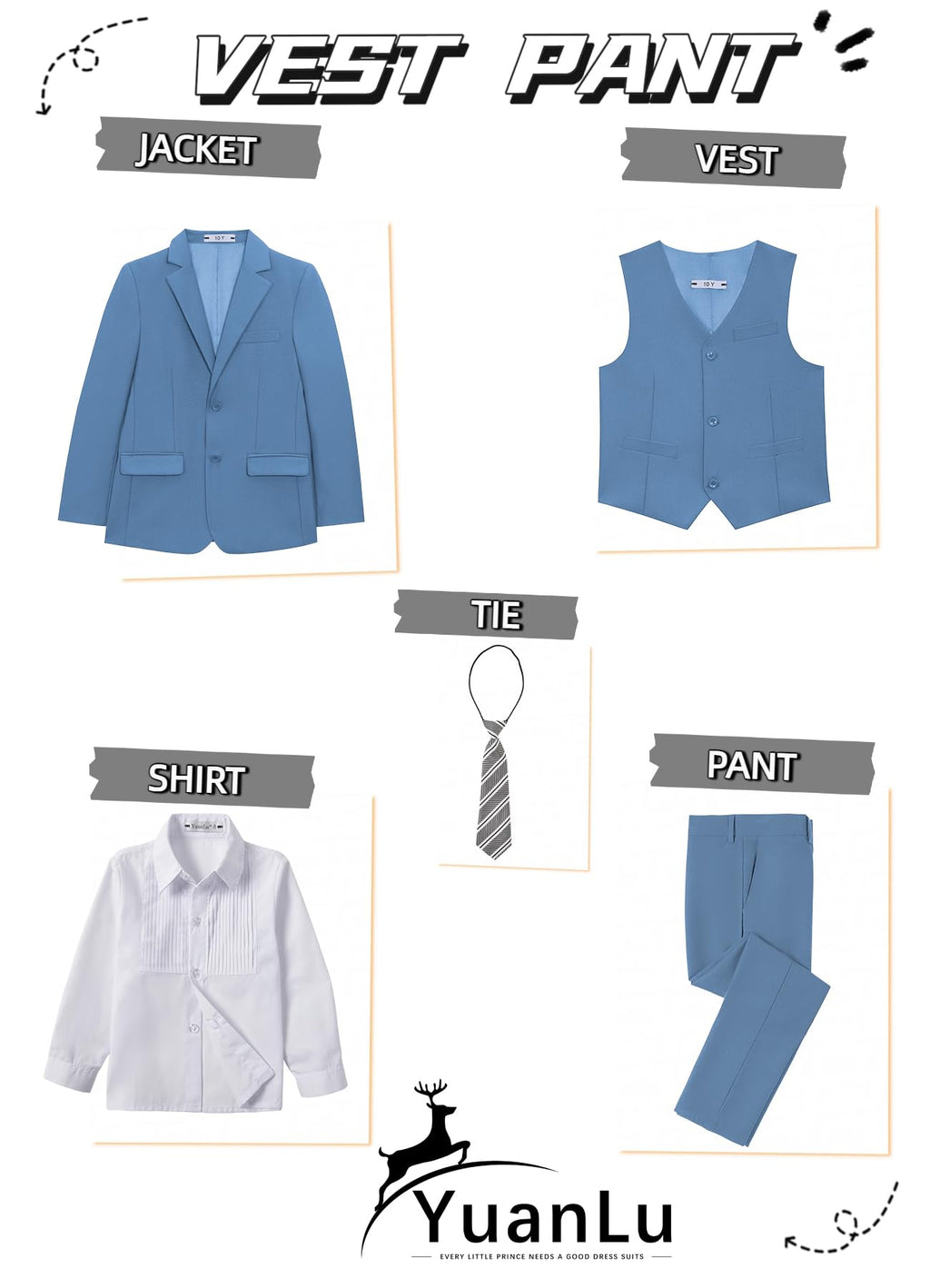 YuanLu Toddler Slim Fit 4T Suit for Boys Blue Grey Dress Outfit Kids Tuxedo