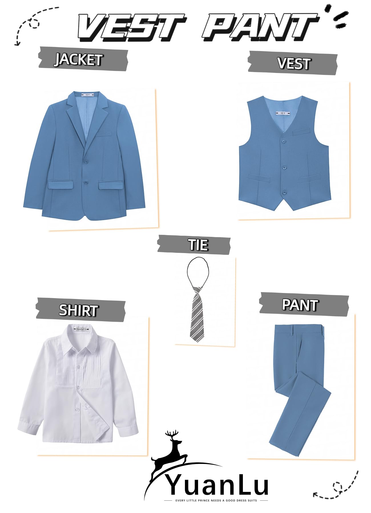YuanLu Toddler Slim Fit 4T Suit for Boys Blue Grey Dress Outfit Kids Tuxedo