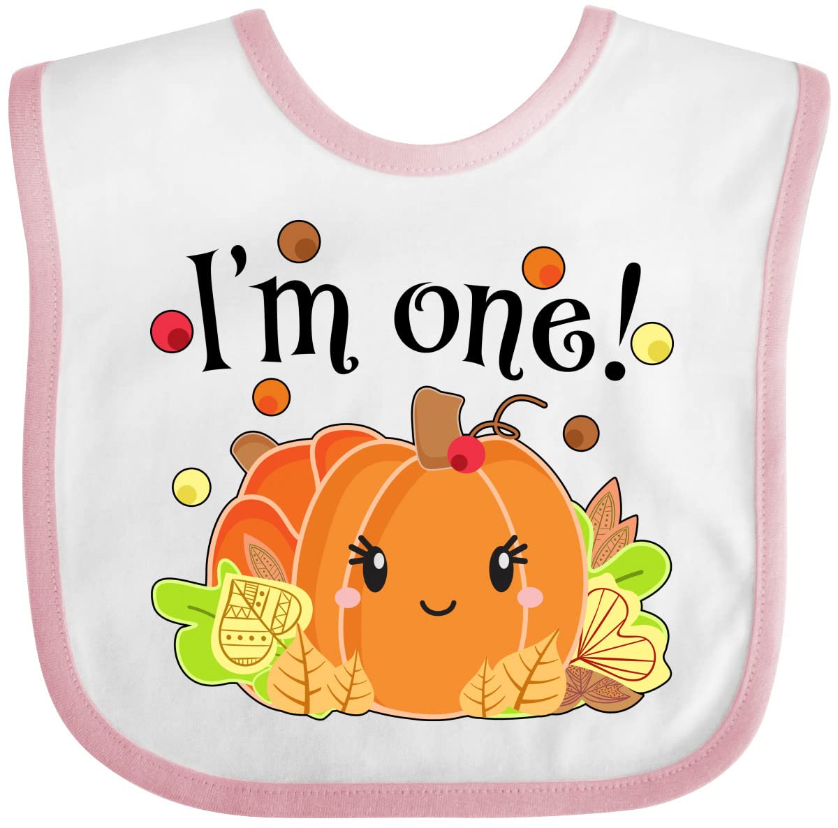 inktastic I'm One- Pumpkin Birthday Autumn Baby Bib Heather and White 331b5