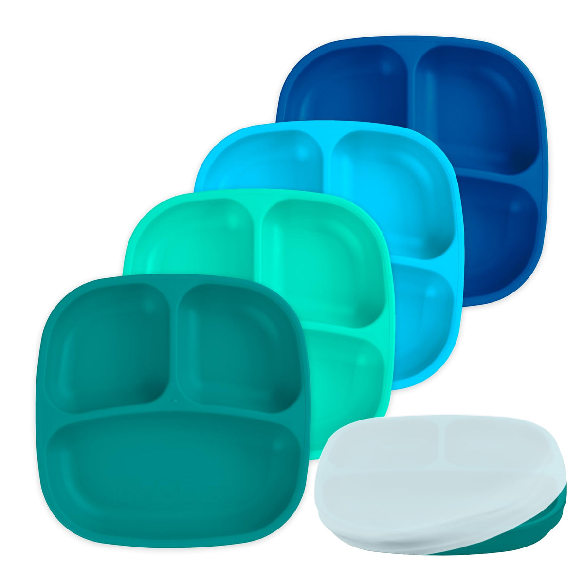 Re-Play Divided Toddler Plates Set of 4 - Deep-Walled 3 Compartment Kids Plates for Picky Eaters - Dishwasher & Microwave Safe - BPA-Free - Made in USA, Princess