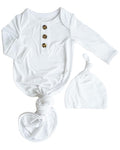 Caden Lane Newborn Knotted Gown with Hat, Soft Bamboo Viscose Baby Sleep Sack, Unisex Infant Nightgown, Breathable Sleepwear
