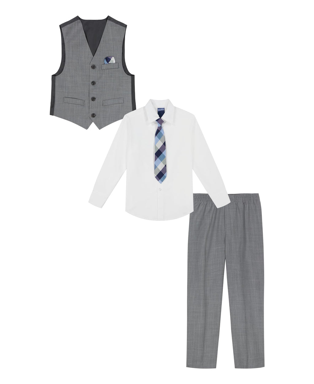 Nautica Boys' 4-piece Vest Set with Dress Shirt, Tie, Vest, and Pants, Light Grey Deco Sharkskin, 6