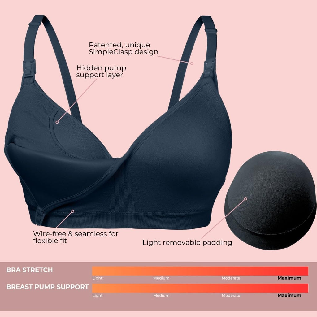 Simple Wishes Pumping Bra Hands Free, Nursing Bra for Breastfeeding Black
