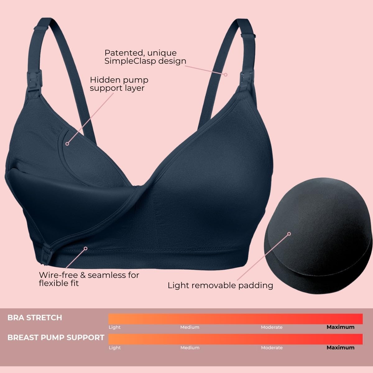 Simple Wishes Pumping Bra Hands Free, Nursing Bra for Breastfeeding Black
