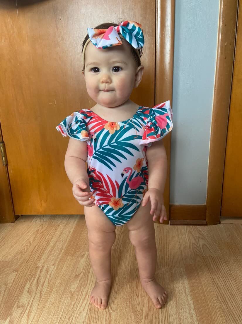 18-24 Months Infant Baby Girl Flamingo Swimsuit Hawaiian One Piece Ruffles Swimwear Bathing Set