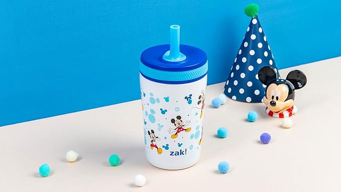 Zak Designs Disney Kelso Toddler Cups For Travel or At Home, 12oz Vacuum Insulated Stainless Steel Sippy Cup With Leak-Proof Design is Perfect For Kids (Mickey Mouse)