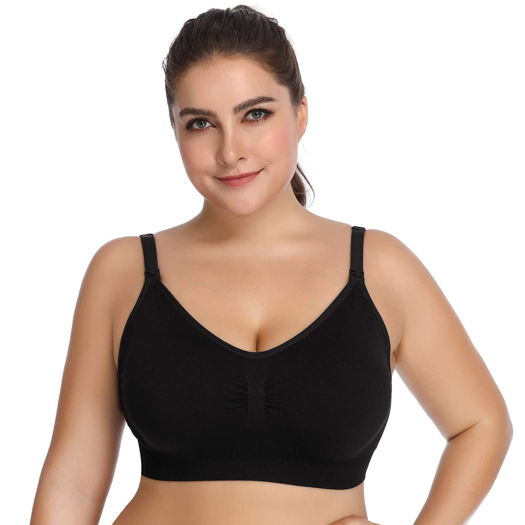 Lataly Womens Seamless Nursing Bra Sleeping Maternity Bralette for Breastfeeding Color Black Beige Pink Size M
