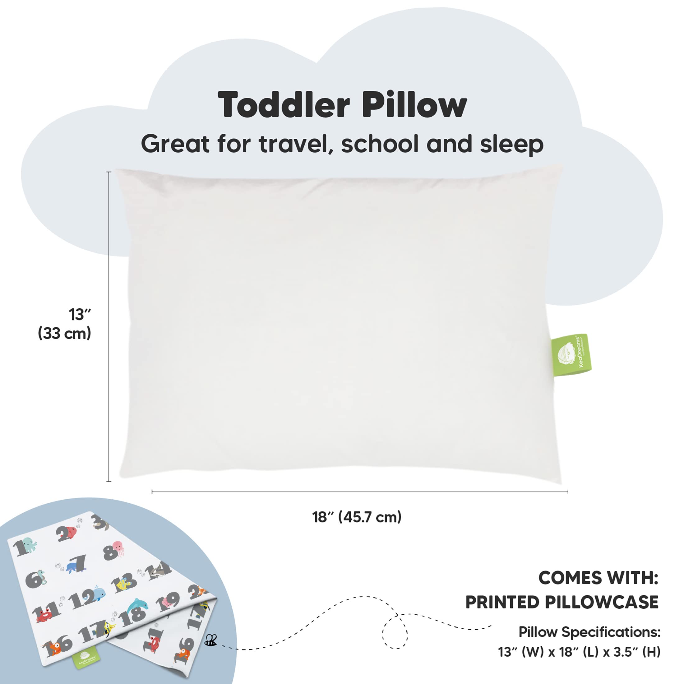 Toddler Pillow with Pillowcase, 13x18 My Little Dreamy Pillow (Kea123)