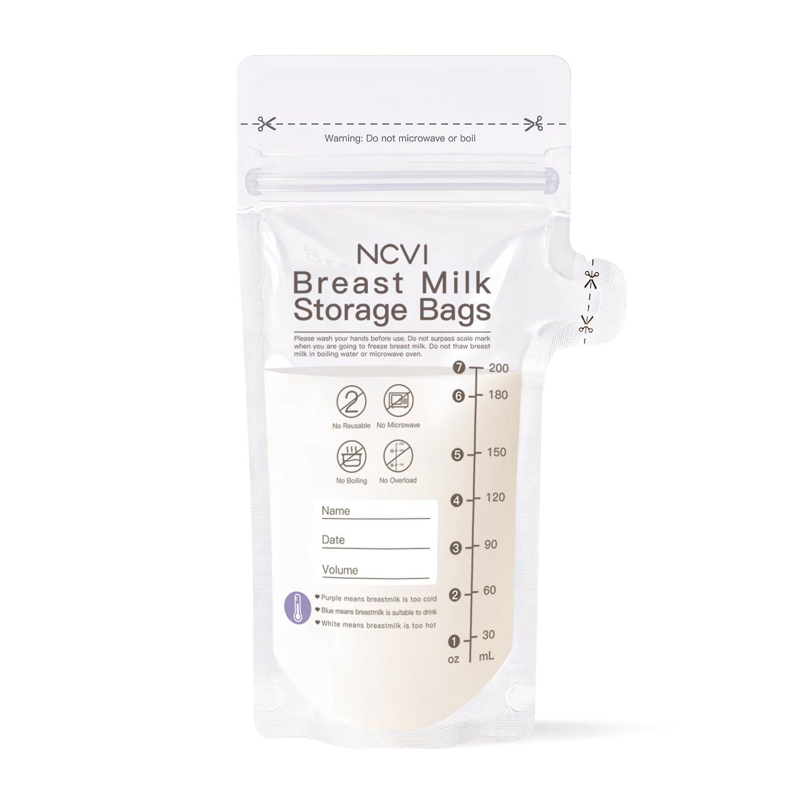 NCVI Breastmilk Storage Bags, 180 Count 7oz, Temp-Sensing, Double-Sealed