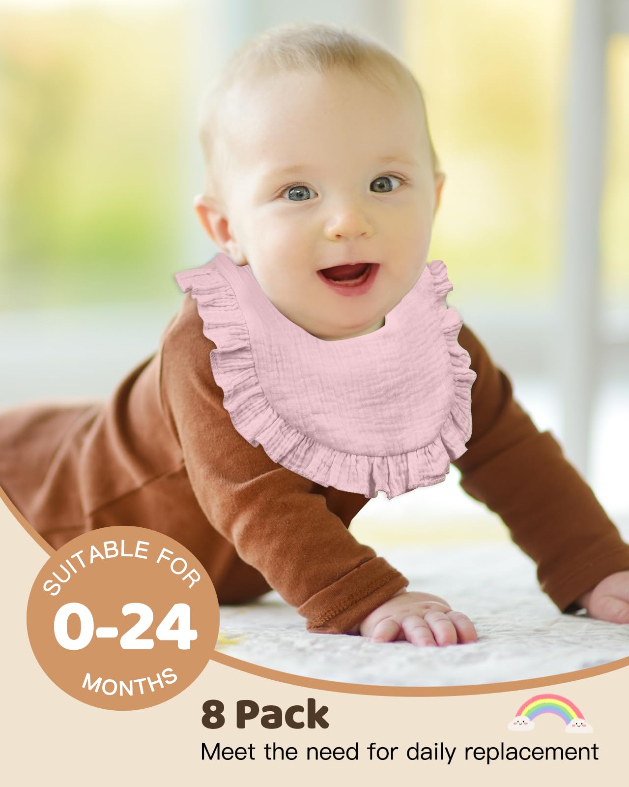 Lictin Muslin Bibs for Baby Girl - 8 Pack Baby Muslin Bibs