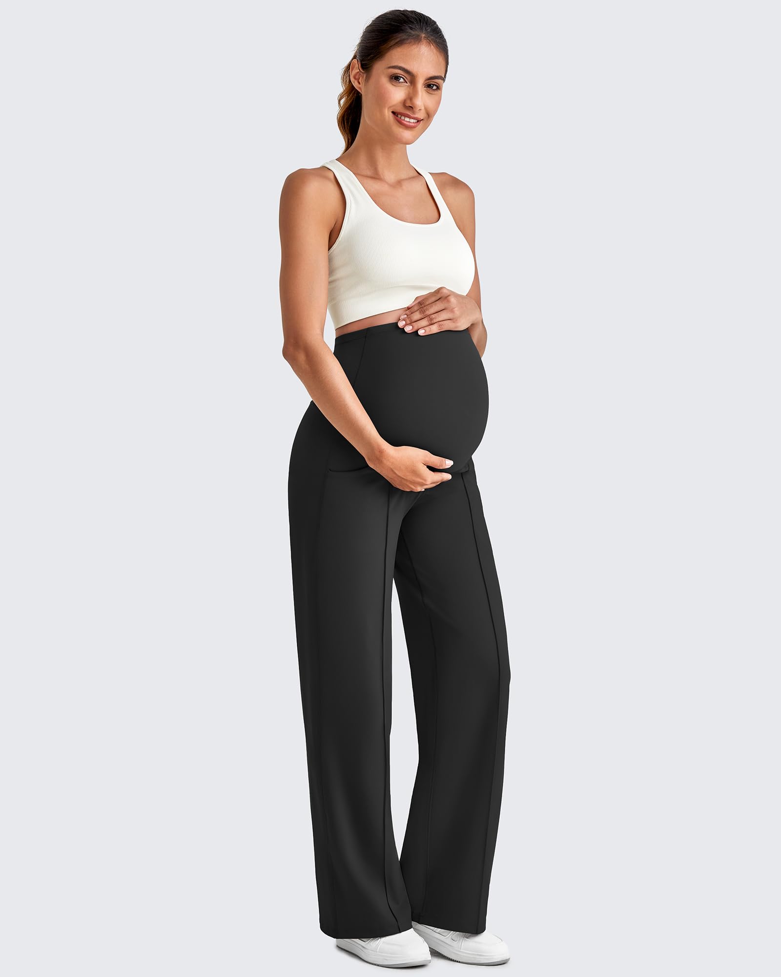 G4Free Maternity Work Pants Pregnancy Clothes for Yoga,Black,XXL,Petite