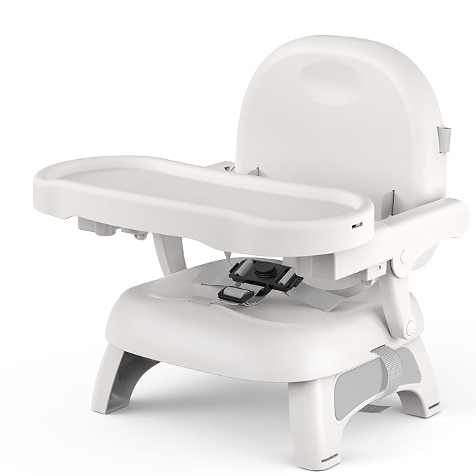 Premium Bella’s Friends 3-in-1 Toddler Booster Seat for Dining Table and Kitchen Chair with Adjustable Tray and Safety Straps, Foldable&Portable Baby Seat for Travel, Feeding, and Floor Use, Gray