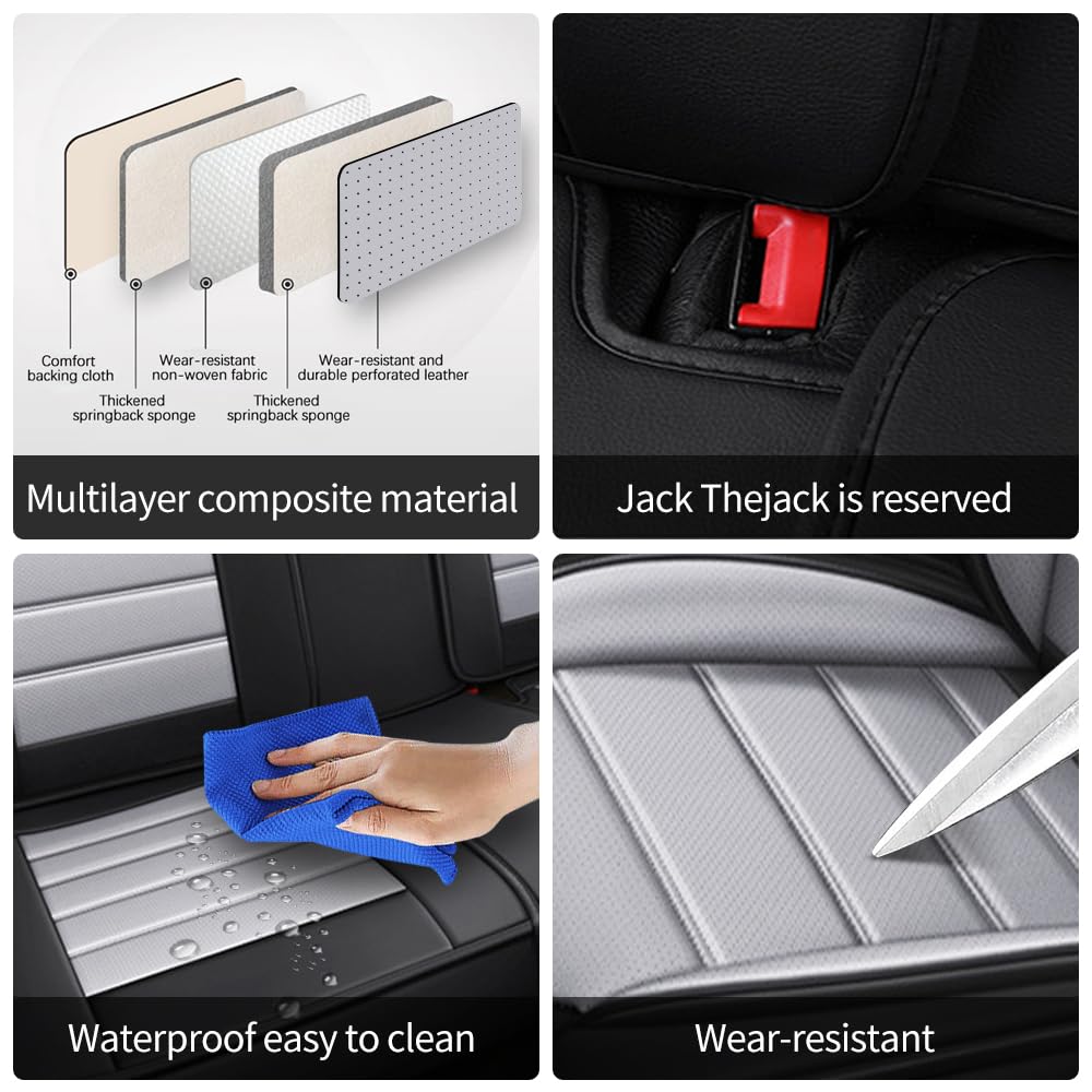 LEYPOCO Leather Seat Cover for Ford Edge 2010-2026,Waterproof Soft Seat Covers,Interior Accessories Seat Covers Cushion Vehicle Protector Airbag Compatible(Black&Gray,Full Set with Pillow)