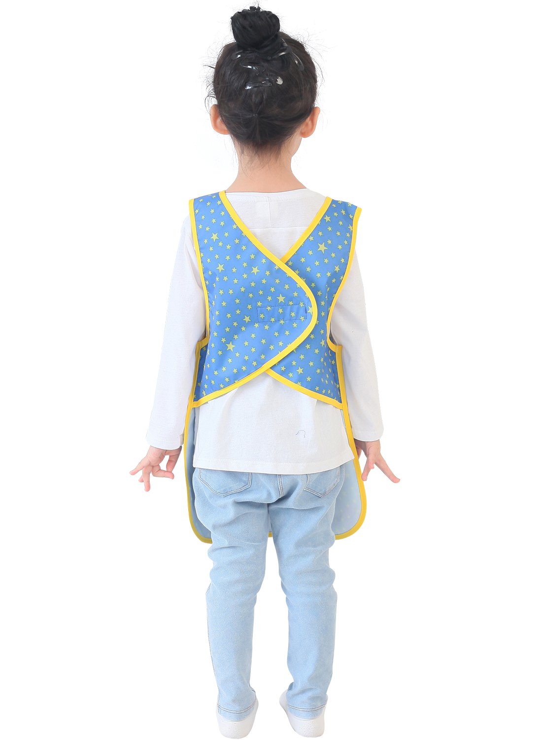 Plie Kids Painting Apron – Waterproof Art Smock for Toddlers & Preschoolers, Messy Play, Baking, Crafts, Cooking, Sensory Activities, Mealtime (Ages 1–10), Blue Star (11-S)