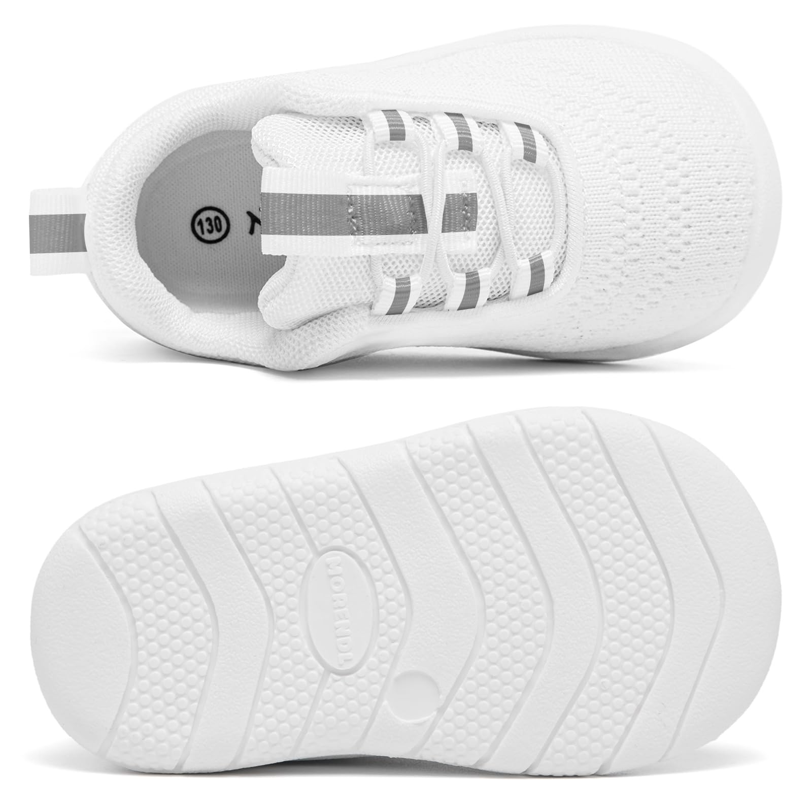 MORENDL Toddler Sneakers Baby Slip On Walking Shoes Non-Slip Breathable Boys & Girls Running Shoes Infant Tennis Shoe White Gray 12-15 Months Size 5