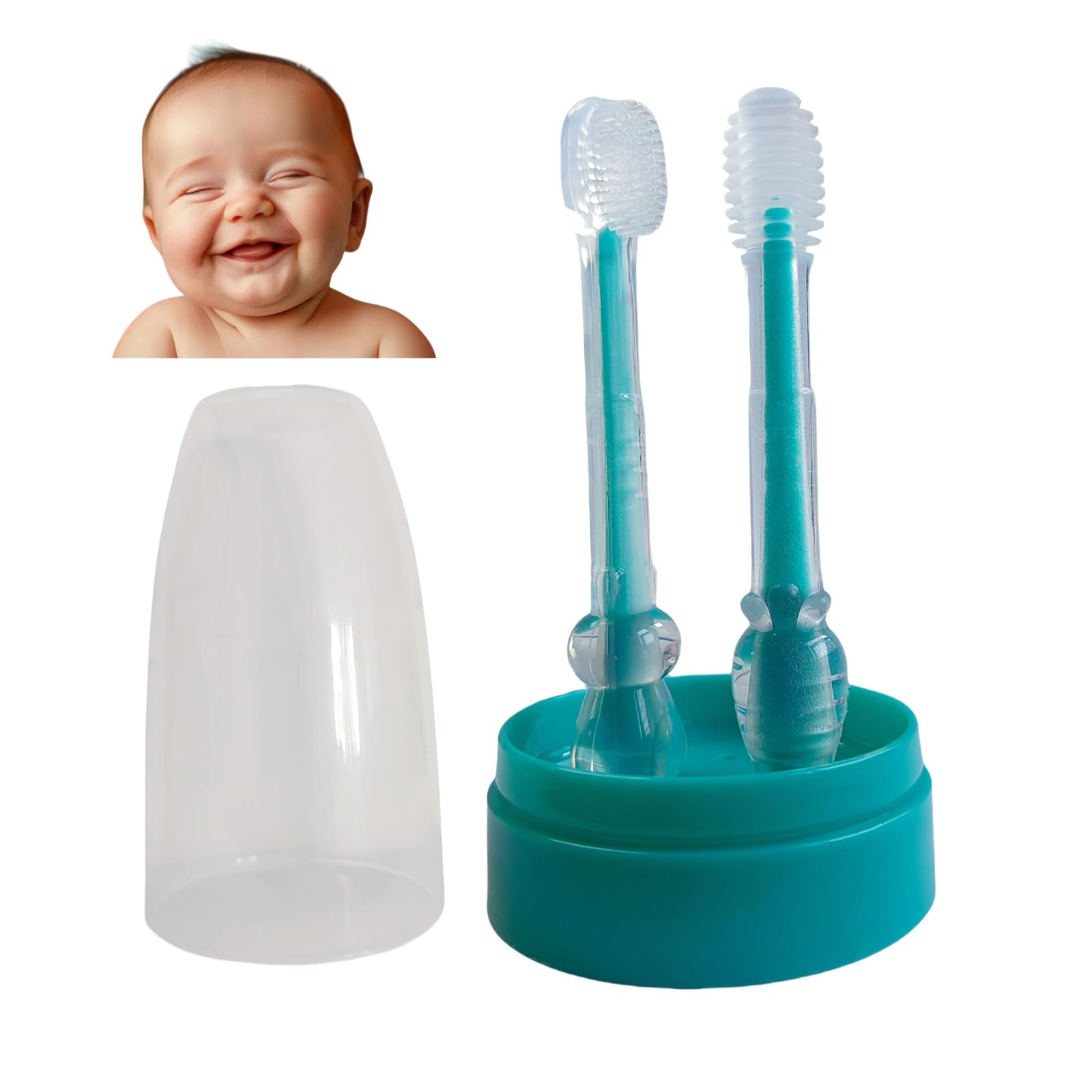 FOREVIVE Baby Tooth Brush, Infant Toothbrush 6 to 12 Months and0-6 Months,Silione Toothbrush, Newborn Tongue and Mouth Cleaner Set, Good Idea for Baby First Toothbrushes(Blue)