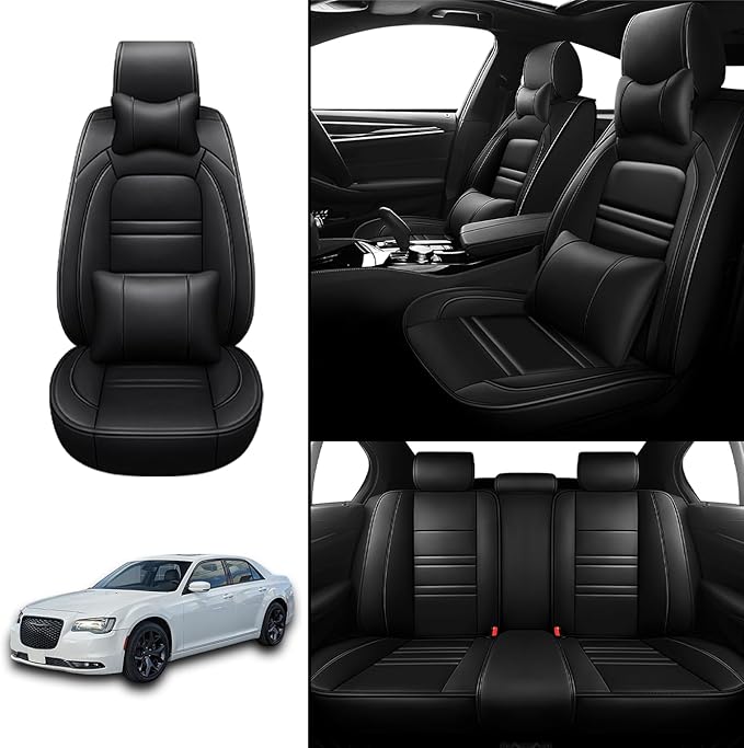 Car Seat Covers for Chrysler Car 300 2005-2023 | 5-Seats Seat Covers, Waterproof Seat Protectors, Automotive Seat Covers (Full Set with Pillow,Black)