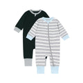 Teach Leanbh Toddler Baby Boys Girls 2-Pack Pajamas Cotton 2 Way Zipper Long Sleeve Footless Romper Sleep and Play (Grey+Black, 6-12 Months)