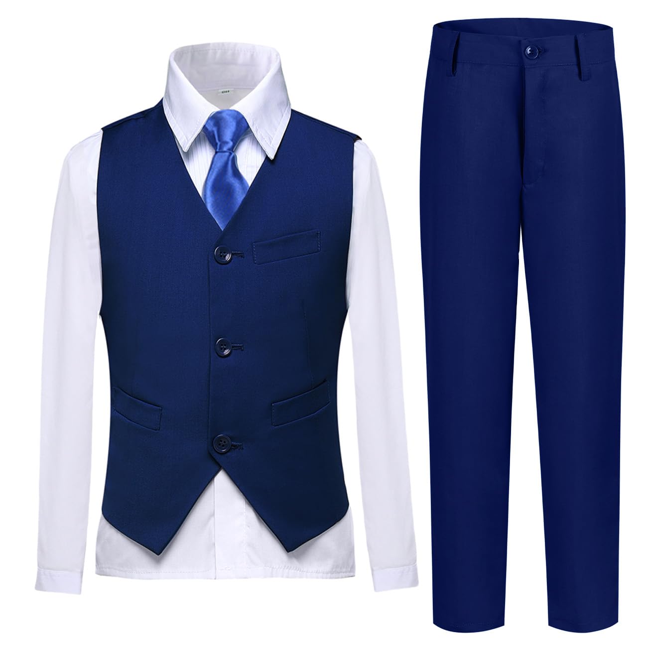 Boys Suit Vest Set Formal Dress Suits Wedding Outfit, Deep Blue, Size 16