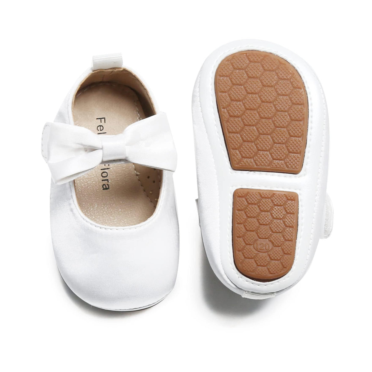 Felix & Flora Soft Sole Leather White Baby Shoes - Infant Baby Walking Moccasinss Rubber Sole Crib Shoes(White,2.5-3 Years)