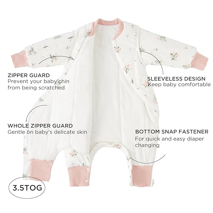 Duomiaomiao 3.5 TOG Toddler Sleep Sack 6-12 Months 100% Cotton Winter Side Open Zipper Baby Sleep Sack with Feet, Warm Toddler Wearable Blanket